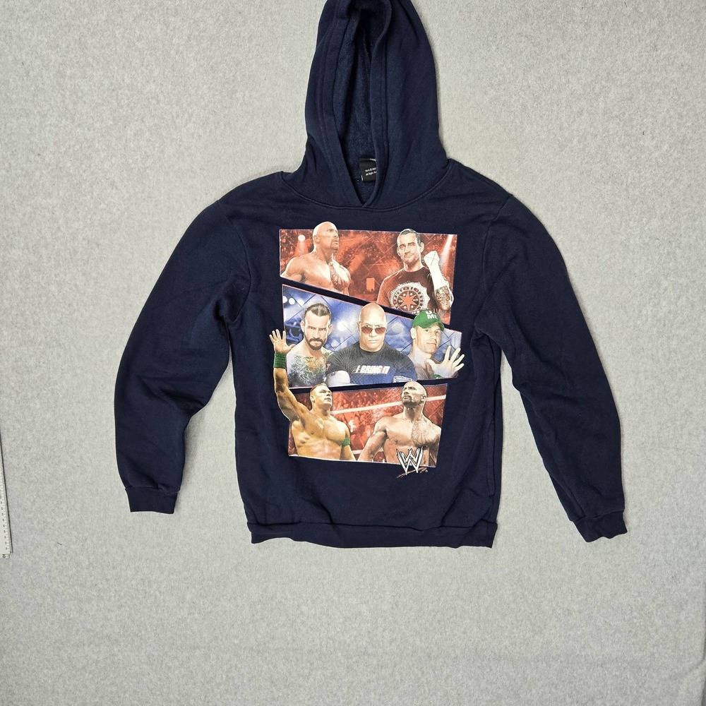 VINTAGE WWE Boys Hoodie BOYS 14/16 Navy Graphic Fleece Wrestlers Collage